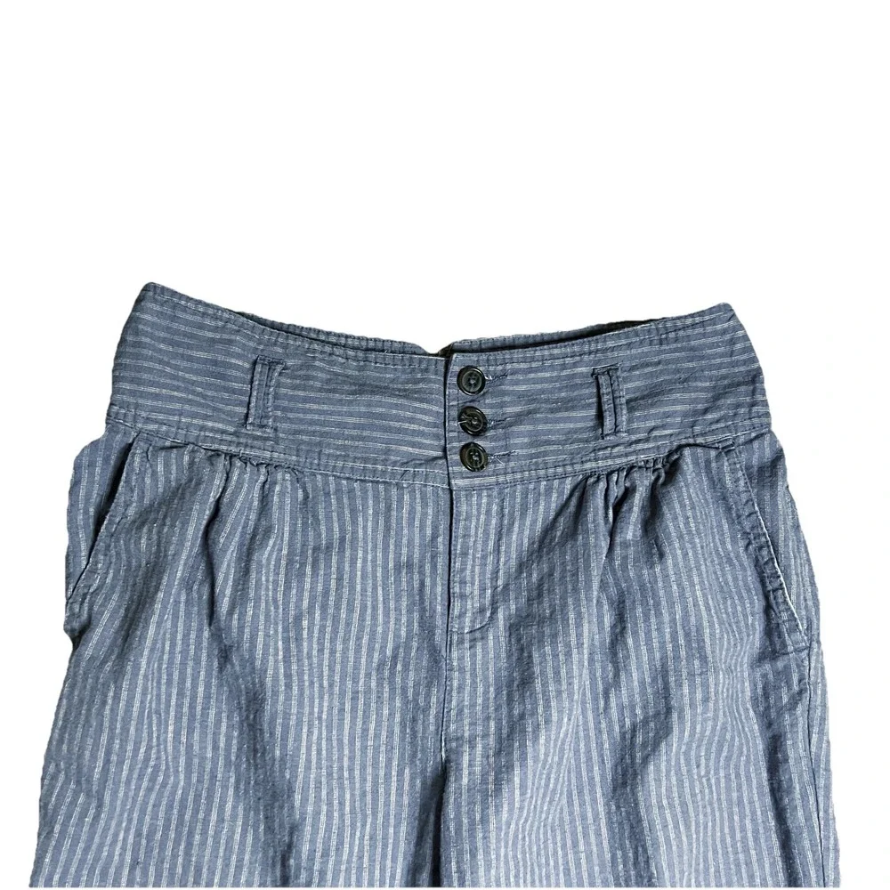 Sundance Amelia Trouser Pants Womens‎ 8 Linen Blend Pleated Pinstripe Blue Beige